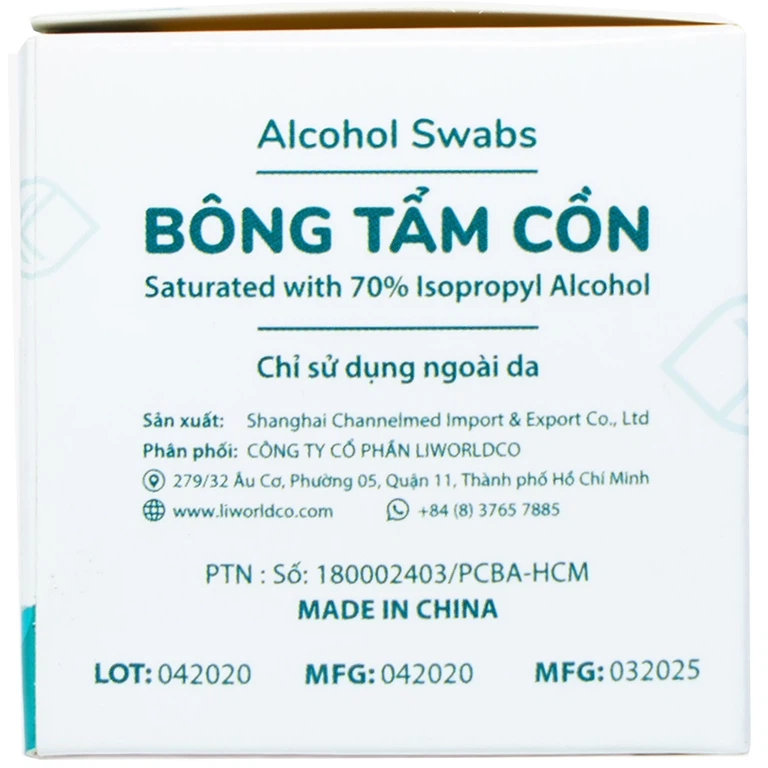Bông tẩm cồn Alcohol Swabs Liworldco làm sạch và khử trùng da trước khi tiêm (100 miếng)