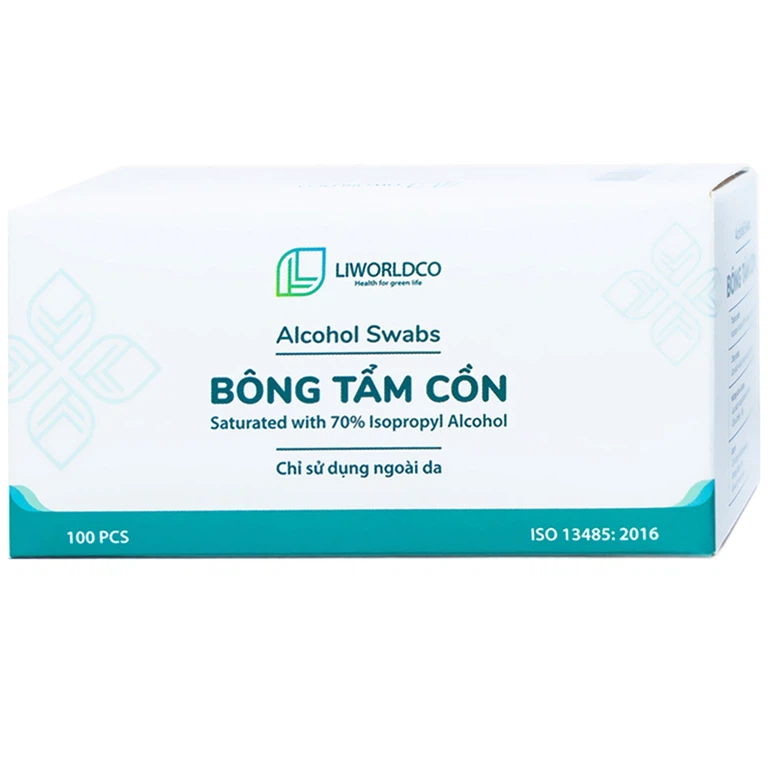 Bông tẩm cồn Alcohol Swabs Liworldco làm sạch và khử trùng da trước khi tiêm (100 miếng)