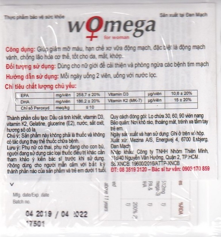 Viên uống Womega For Woman DAO Nordic Health giảm mỡ máu, hạn chế xơ vữa động mạch (60 viên)