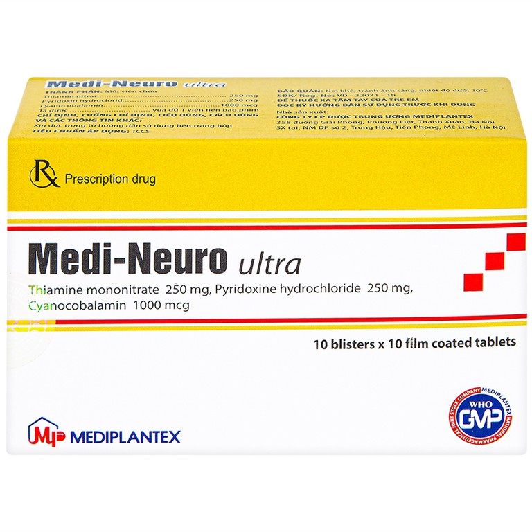 Viên nén Medi-Neuro Ultra Mediplantex điều trị rối loạn thần kinh, nhiễm độc (10 vỉ x 10 viên)