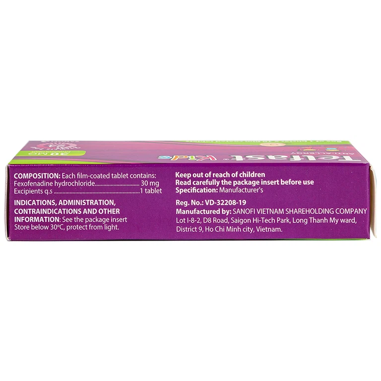 Thuốc Telfast Kids 30mg Sanofi điều trị viêm mũi dị ứng, mày đay cho trẻ em (1 vỉ x 10 viên)