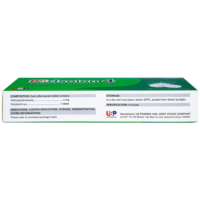 Viên sủi Kidsolon 4 USP chống viêm, chống dị ứng, ức chế miễn dịch (5 vỉ x 10 viên)