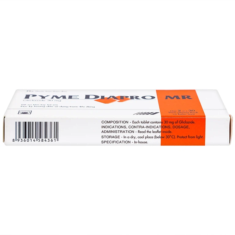 Thuốc Pyme Diapro MR 30mg Pymepharco điều trị bệnh đái tháo đường típ 2 (2 vỉ x 30 viên) 