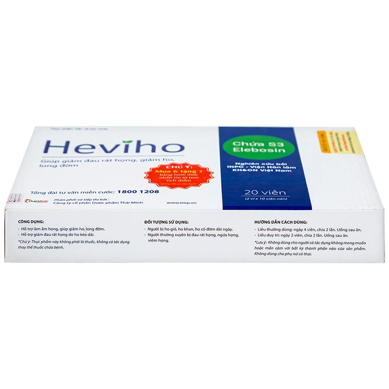 Viên uống Heviho Thái Minh giảm đau rát họng, giảm ho, long đờm (2 vỉ x 10 viên)