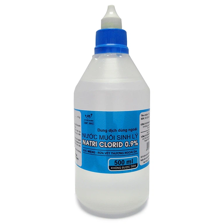 Nước muối sinh lý Natri Clorid 0.9% A.T dùng súc miệng, rửa vết thương (500ml)