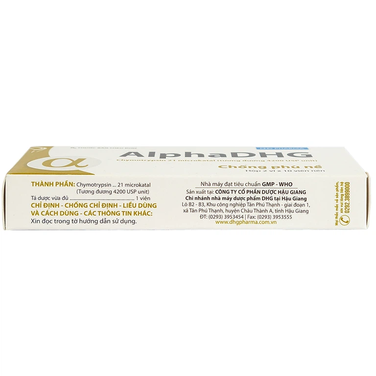 Thuốc AlphaDHG 4200 điều trị phù nề sau chấn thương, phẫu thuật, bỏng (2 vỉ x 10 viên)