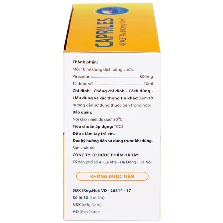 Thuốc Capriles 800mg/10ml Hà Tây điều trị rung giật cơ, thiếu máu não (20 ống x 10ml)