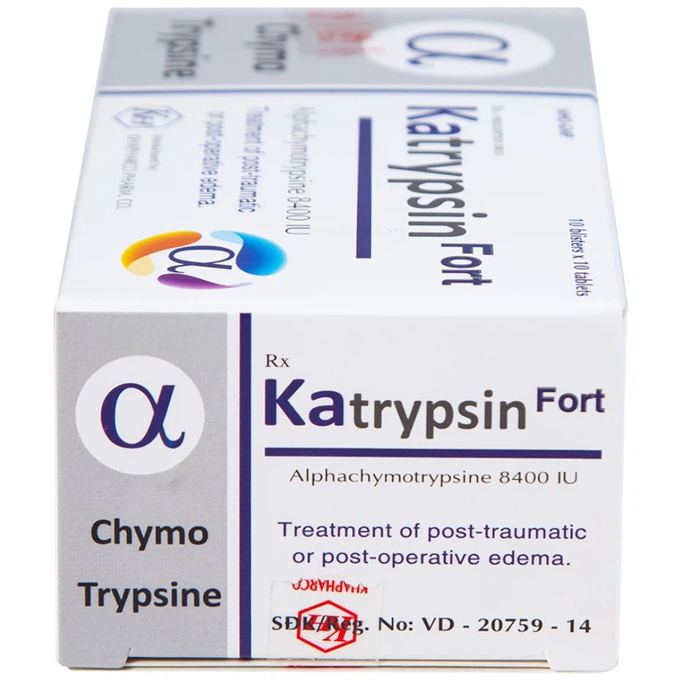 Viên nén Katrypsin Fort 8400IU Khapharco điều trị phù nề sau chấn thương, sau mổ (10 vỉ x 10 viên)