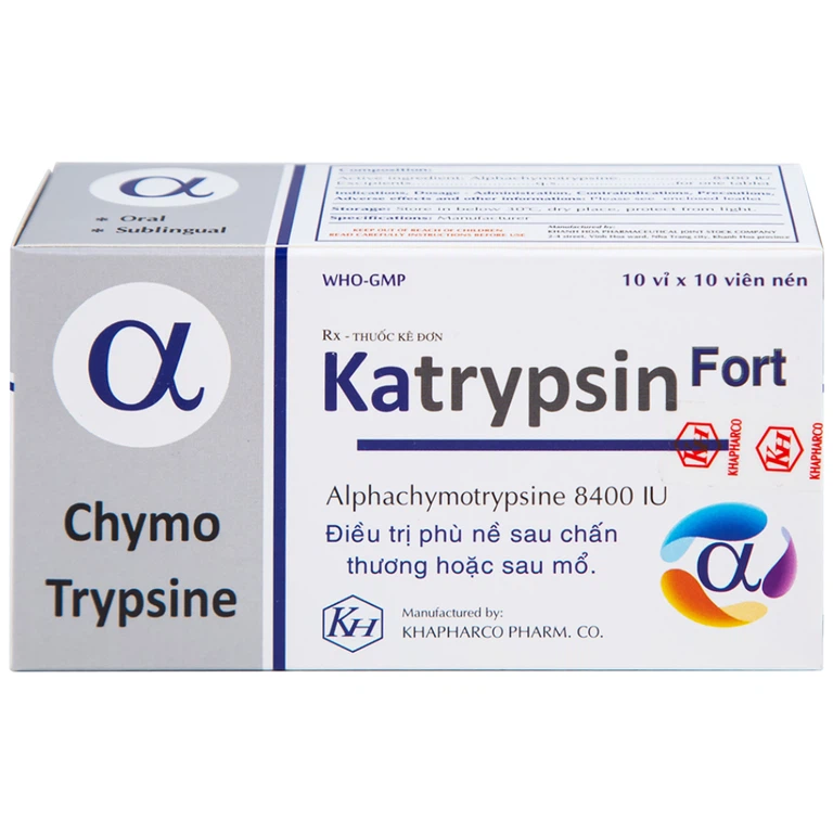 Viên nén Katrypsin Fort 8400IU Khapharco điều trị phù nề sau chấn thương, sau mổ (10 vỉ x 10 viên)