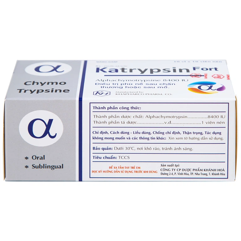 Viên nén Katrypsin Fort 8400IU Khapharco điều trị phù nề sau chấn thương, sau mổ (10 vỉ x 10 viên)