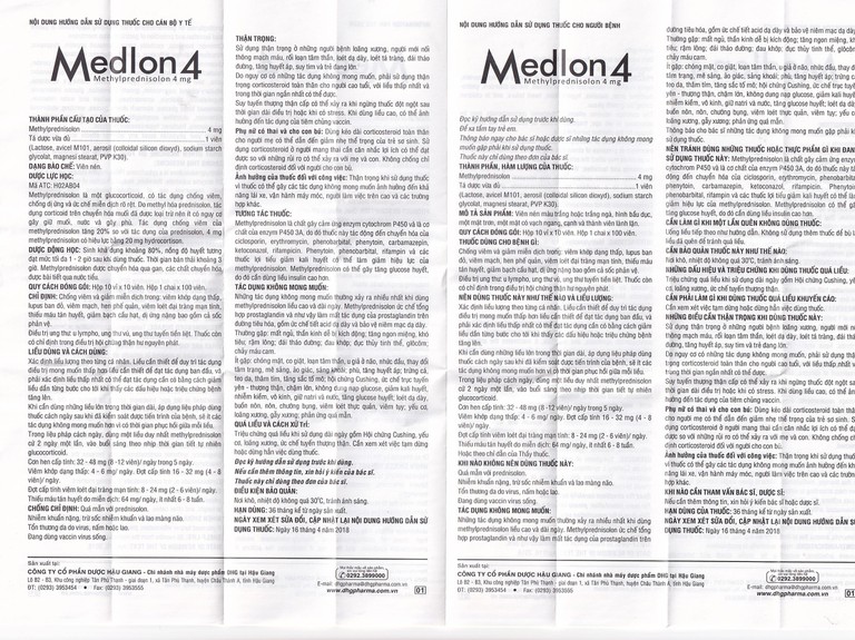 Thuốc Medlon 4 DHG Pharma chống viêm, giảm miễn dịch trong viêm khớp, lupus ban đỏ (10 vỉ x 10 viên)