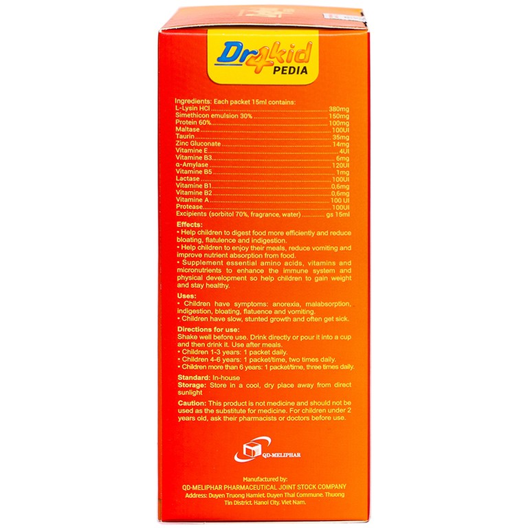 Dung dịch uống Dr4Kid Pedia QD-Meliphar giúp trẻ thèm ăn, ăn ngon miệng (10 gói x 15ml)