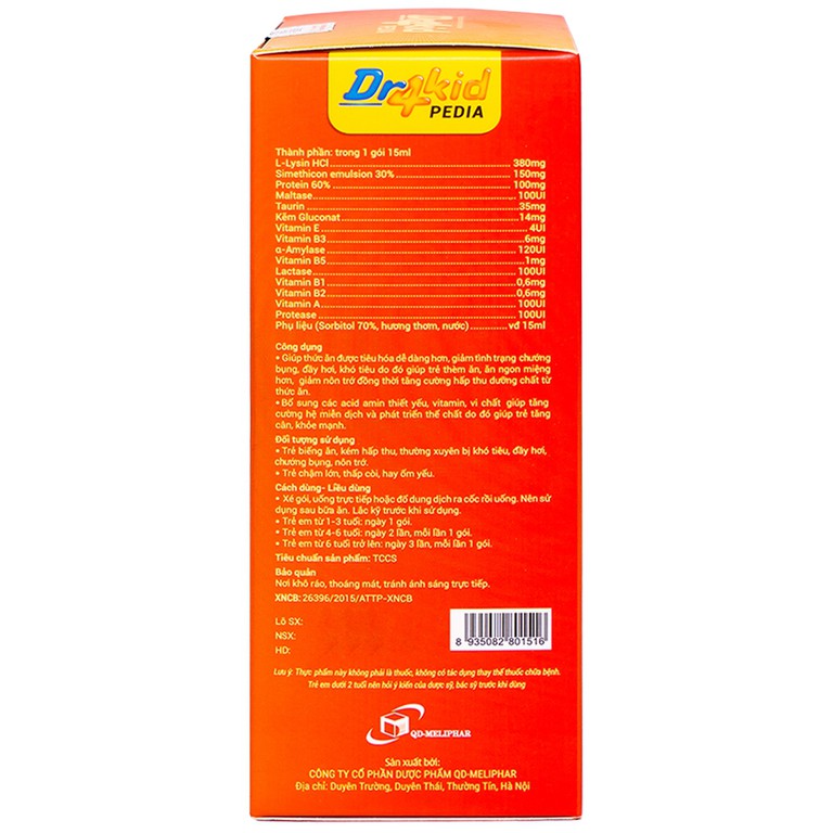 Dung dịch uống Dr4Kid Pedia QD-Meliphar giúp trẻ thèm ăn, ăn ngon miệng (10 gói x 15ml)