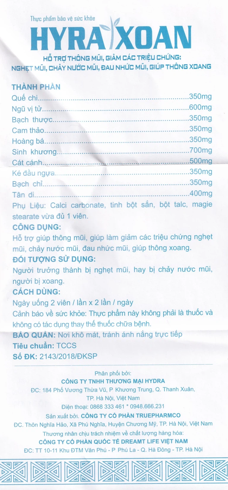 Viên uống Hyra Xoan Truepharmco hỗ trợ giảm các triệu chứng viêm xoang (60 viên)