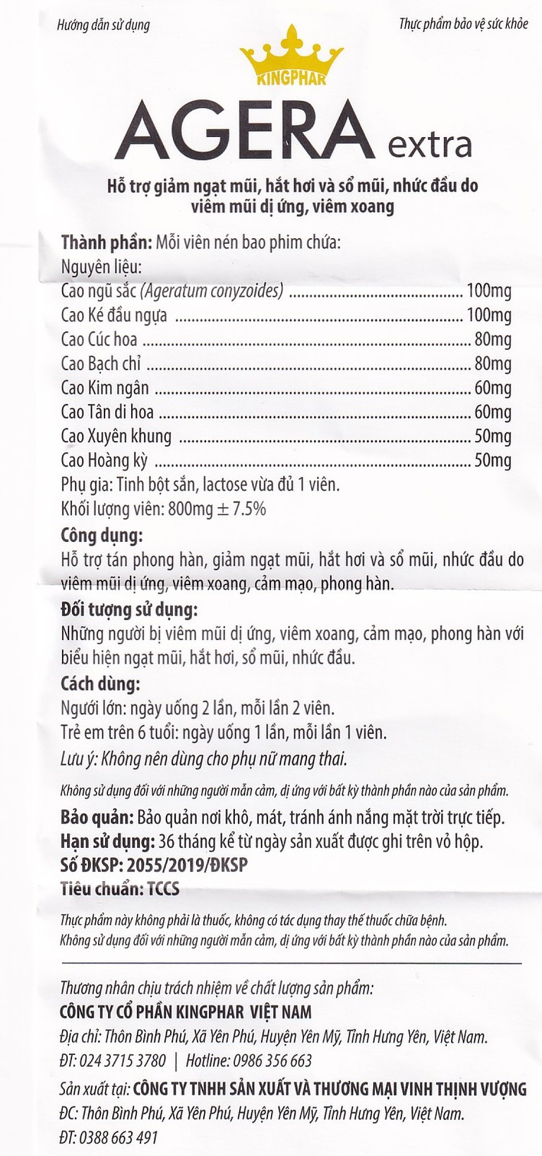 Viên uống Agera Extra Kingphar hỗ trợ giảm ngạt mũi, hắt hơi (60 viên)