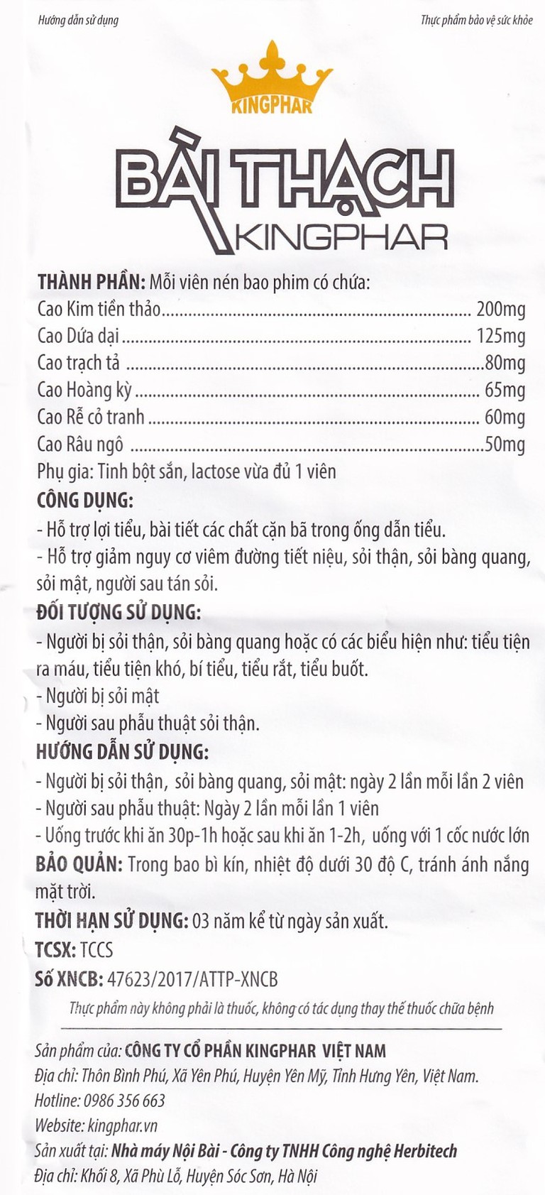 Viên uống Bài Thạch Kingphar lợi tiểu, hỗ trợ giảm nguy cơ viêm đường tiết niệu (60 viên)