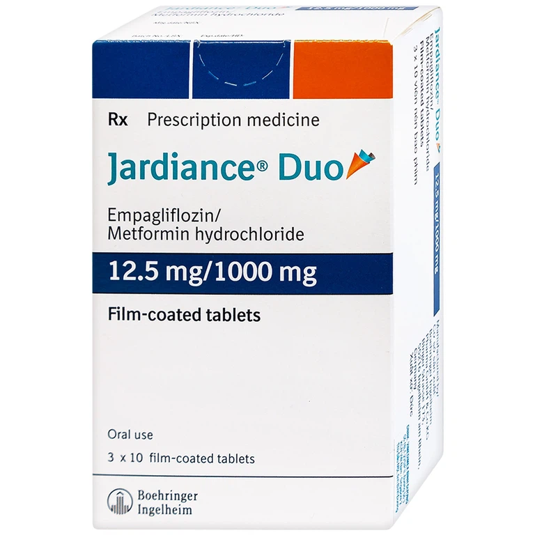 Viên nén Jardiance Duo 12.5mg/1000mg điều trị đái tháo đường tuýp 2 (3 vỉ x 10 viên)
