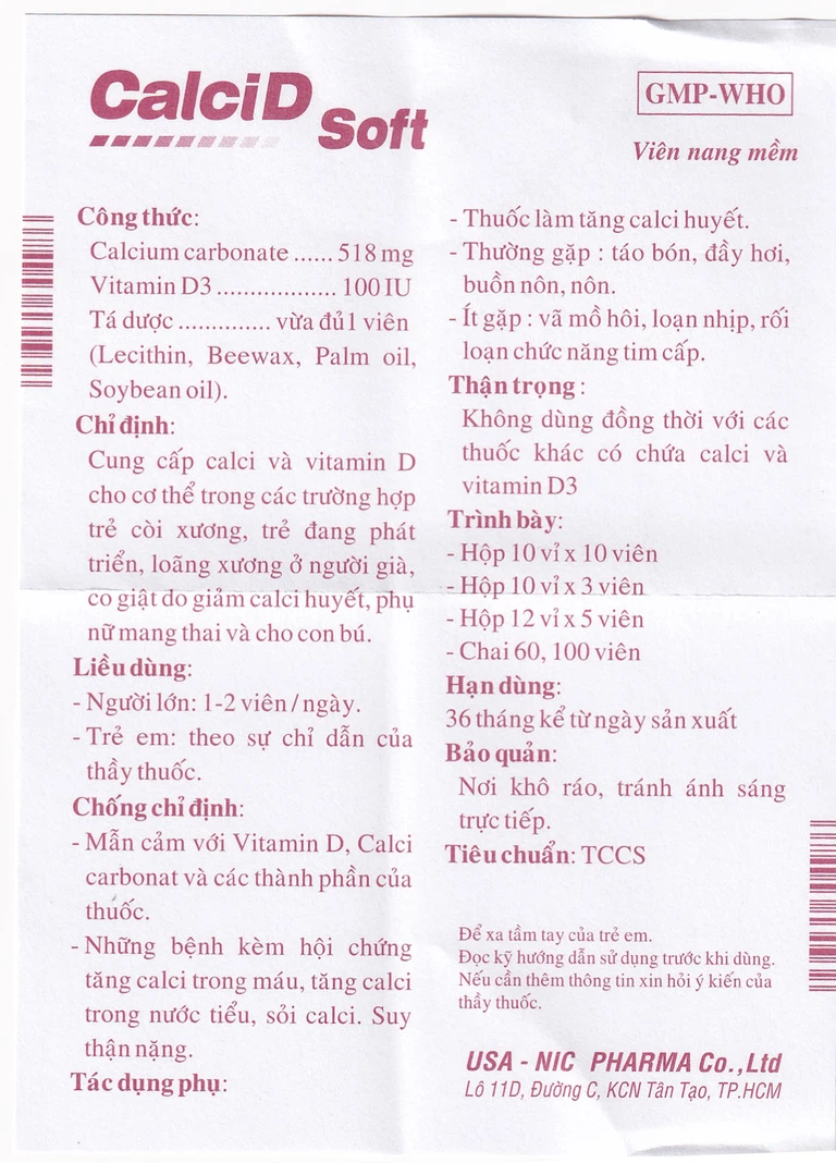 Thuốc Calcid Soft cung cấp Calci và Vitamin D, giúp xương chắc khỏe (10 vỉ x 10 viên)