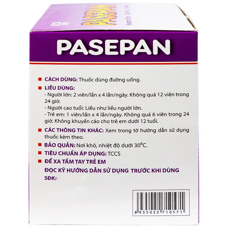Viên nén Pasepan Hataphar hạ sốt, giảm đau, điều trị cảm lạnh, cảm cúm, nhức đầu (50 vỉ x 10 viên)