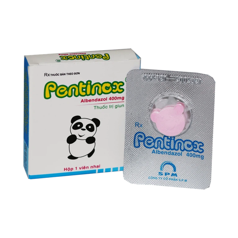Viên nhai Pentinox 400mg SPM điều trị các bệnh lý nhiễm ký sinh trùng, giun, sán (1 viên)