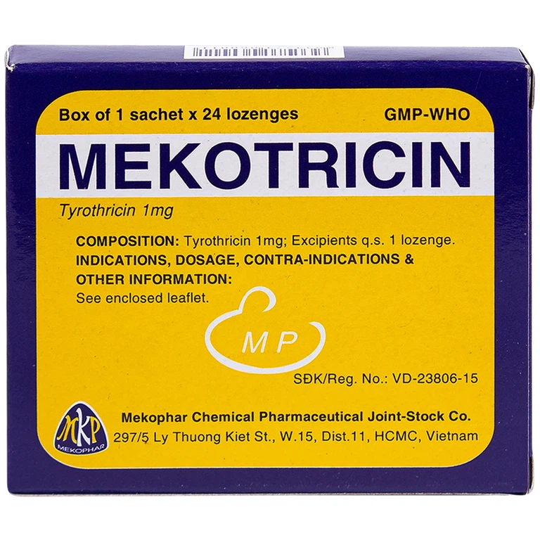 Viên ngậm Mekotricin 1mg Mekophar điều trị viêm họng, amidan cấp tính, viêm miệng, viêm lợi (24 viên)