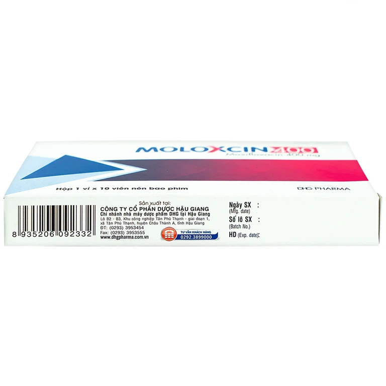 Thuốc Moloxcin 400 DHG điều trị các chứng nhiễm khuẩn, viêm phổi (1 vỉ x 10 viên)