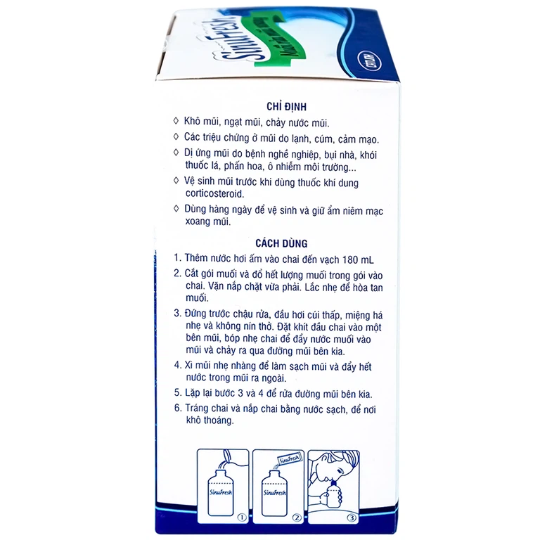 Muối rửa mũi xoang SinuFresh Cát Linh dùng cho khô mũi, ngạt mũi, chảy nước mũi (30 gói + 1 chai 180ml)