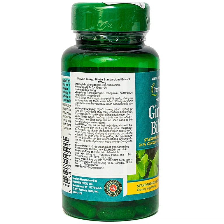 Viên uống Ginkgo Biloba 120mg tăng cường lưu thông máu não (100 viên)