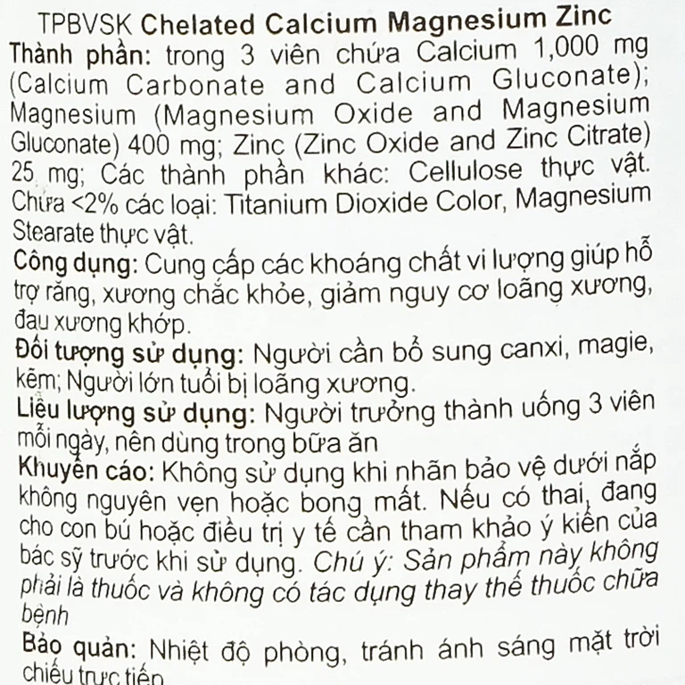 Viên uống Chelated Calcium Magnesium Zinc Puritan's Pride cung cấp khoáng chất hỗ trợ răng, xương chắt khỏe (100 viên)