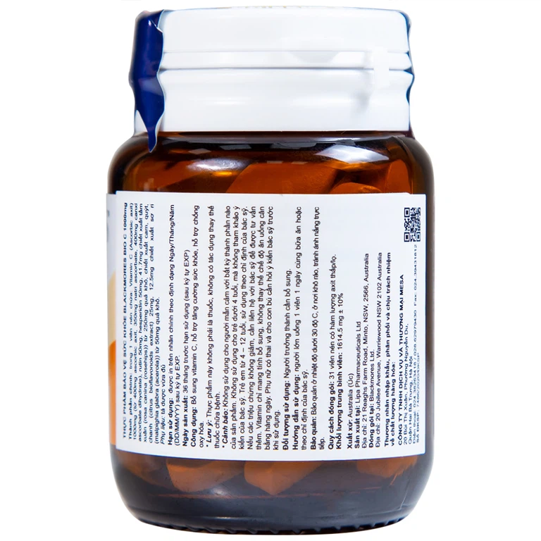 Viên uống Blackmores Bio C 1000mg bổ sung vitamin C, tăng cường sức khỏe (31 viên)