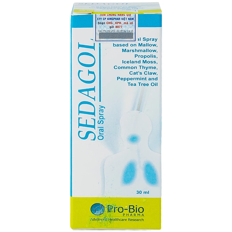 Dung dịch xịt họng Sedagol Pro-Bio hỗ trợ bảo vệ vùng họng, giảm ho, viêm họng, dịu họng (30ml)