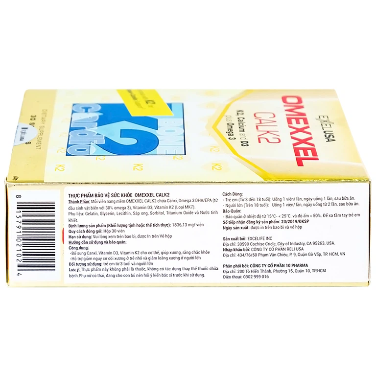 Viên uống Omexxel Calk2 Excelife bổ sung Canxi, Vitamin D3 (3 vỉ x 10 viên)