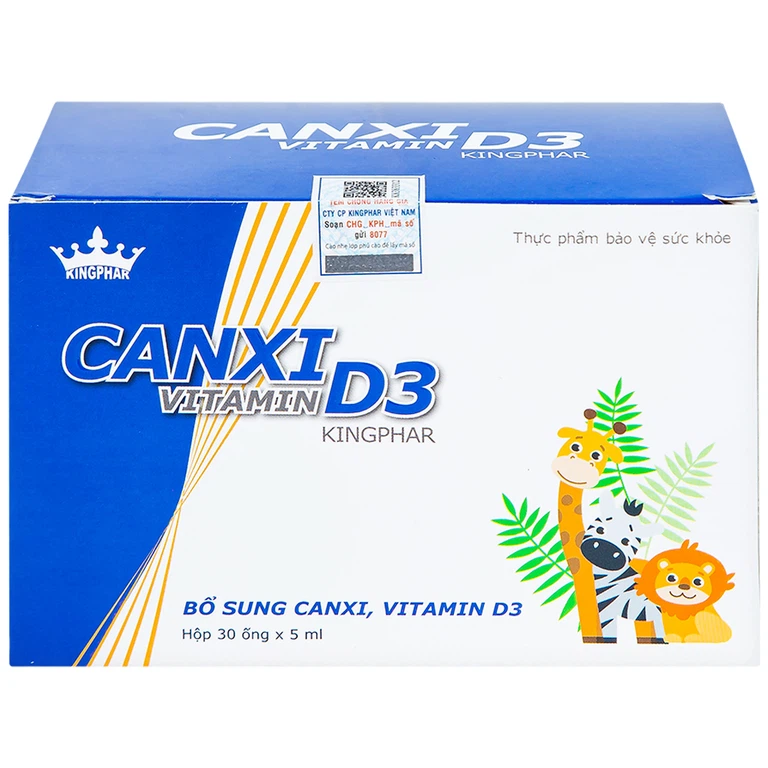 Hỗn dịch Canxi Vitamin D3 KingPhar bổ sung canxi, vitamin D3, hỗ trợ xương răng chắc khỏe (30 ống x 5ml)
