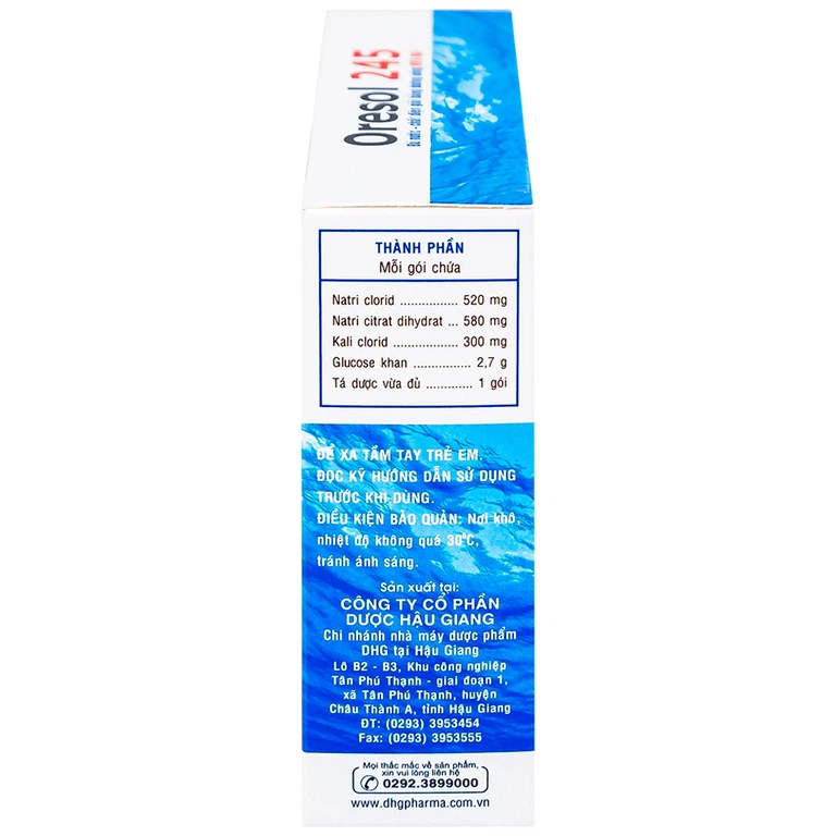 Bột pha uống Oresol 245 DHG Pharma bù nước, bổ sung chất điện giải, điều trị mất nước do tiêu chảy (20 gói x 4.1g)