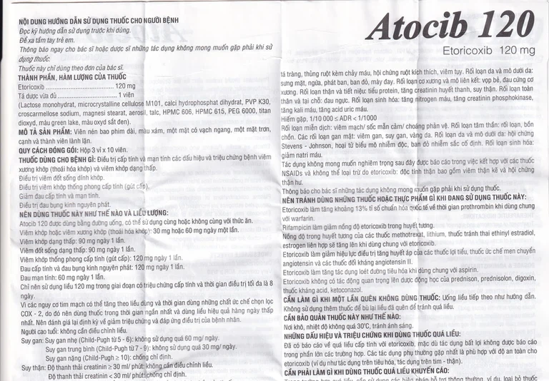 Thuốc Atocib 120mg DHG điều trị thoái hóa khớp, viêm khớp dạng thấp (3 vỉ x 10 viên)