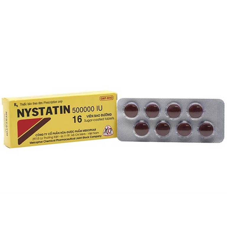 Thuốc Nystatin 500000IU Mekophar điều trị nhiễm nấm candida (2 vỉ x 8 viên)