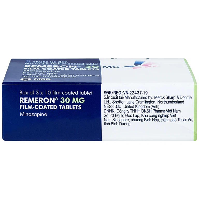 Thuốc Remeron 30mg MSD điều trị các đợt của trầm cảm nặng (3 vỉ x 10 viên)