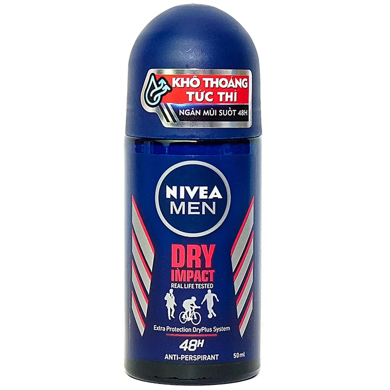 Lăn ngăn mùi Nivea Man Dry Impact hiệu quả tới 48 giờ, khô thoáng suốt ngày dài (50ml)