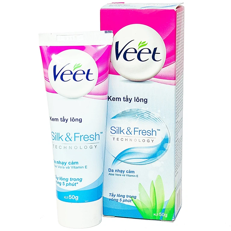 Kem tẩy lông Veet Silk & Fresh Aloe Vera & Vitamin E cho da nhạy cảm (50g)