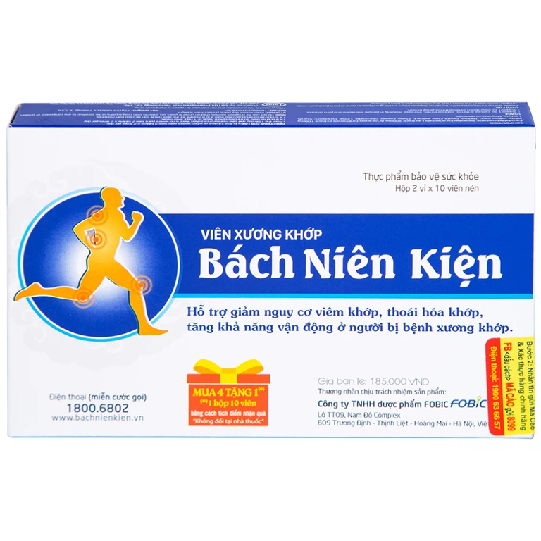 Viên xương khớp Bách Niên Kiện FOBIC hỗ trợ giảm nguy cơ viêm khớp, thoái hóa khớp (2 vỉ x 10 viên)
