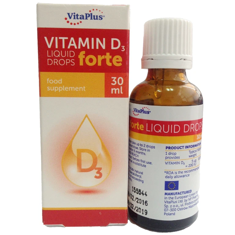 Dung dịch Vitamin D3 Liquid Drops forte Vitaplus phòng ngừa và hỗ trợ điều trị thiếu vitamin D, chống còi xương (30ml)