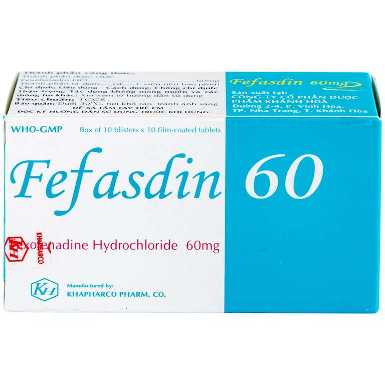Thuốc Fefasdin 60 Khapharco điều trị viêm mũi dị ứng, mày đay mạn tính vô căn (10 vỉ x 10 viên)