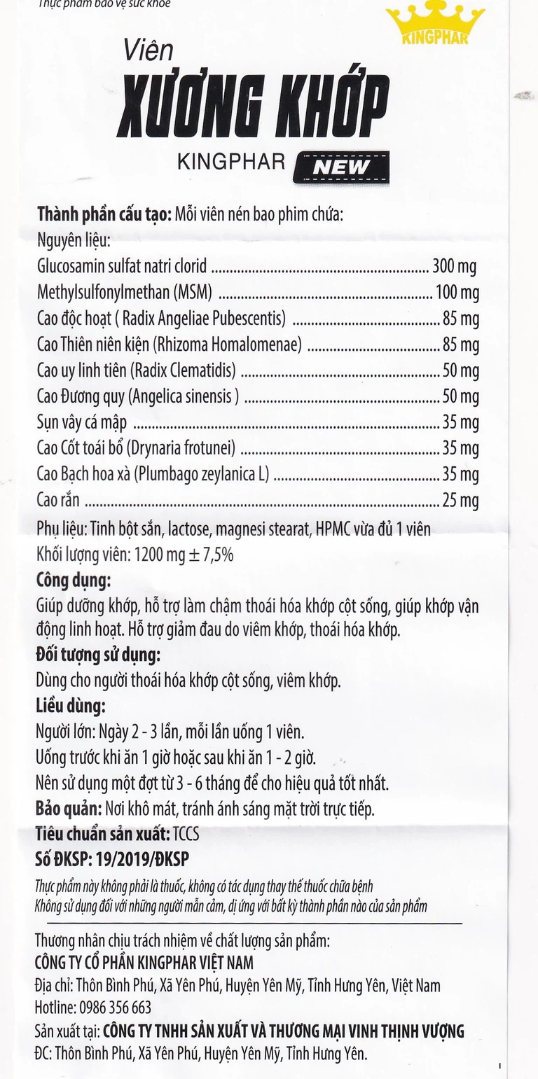 Viên Xương Khớp Kingphar New giúp dưỡng khớp, hỗ trợ làm chậm thoái hóa khớp (60 viên) 