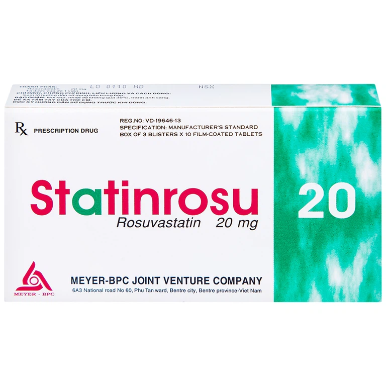 Thuốc Statinrosu 20 Meyer điều trị tăng cholesterol máu nguyên phát (3 vỉ x 10 viên)