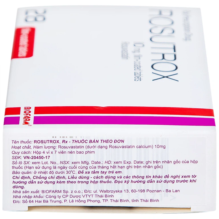 Thuốc Rosutrox 10mg Biofarm điều trị tăng cholesterol máu (4 vỉ x 7 viên) 