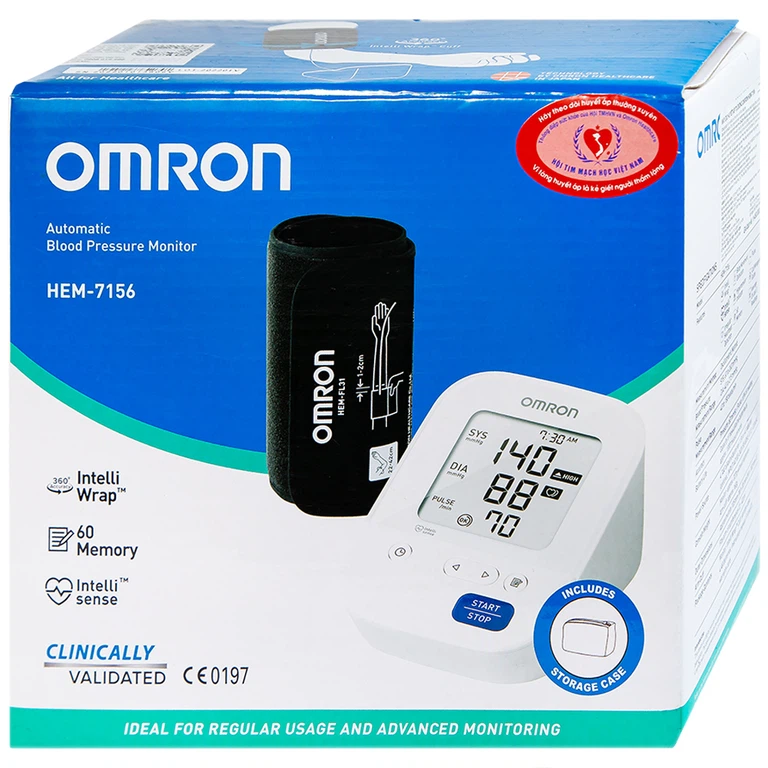 Máy đo huyết áp bắp tay tự động Omron HEM-7156 đo ở bắp tay, lưu 60 kết quả đo kèm ngày giờ