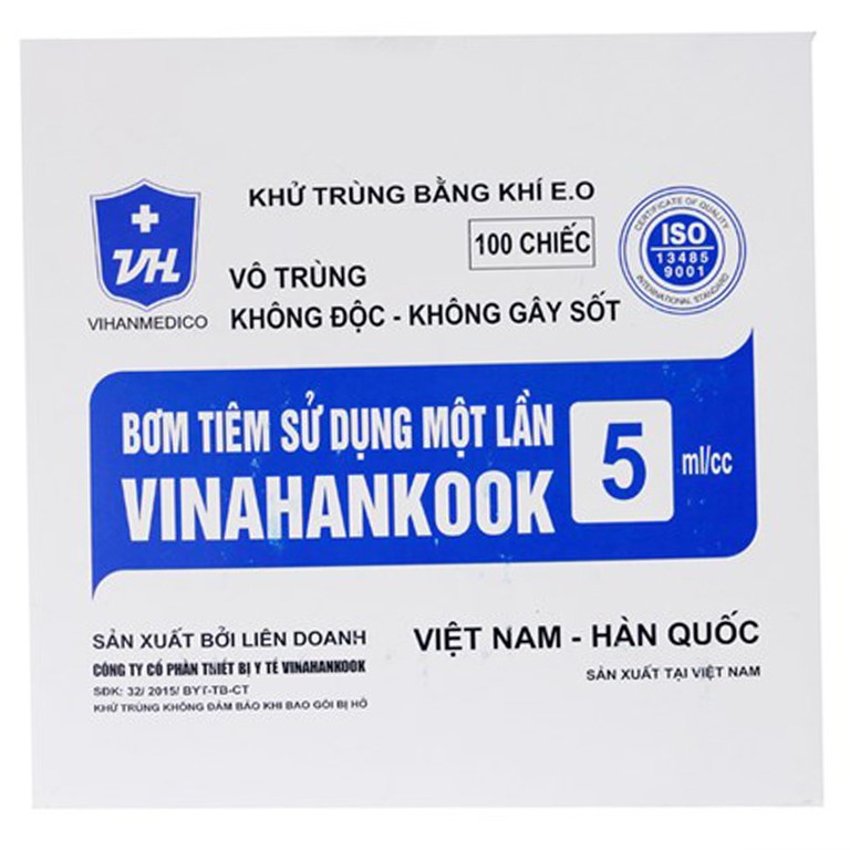 Bơm tiêm sử dụng 1 lần 5ml/cc Vinahankook vô trùng (100 Cái)
