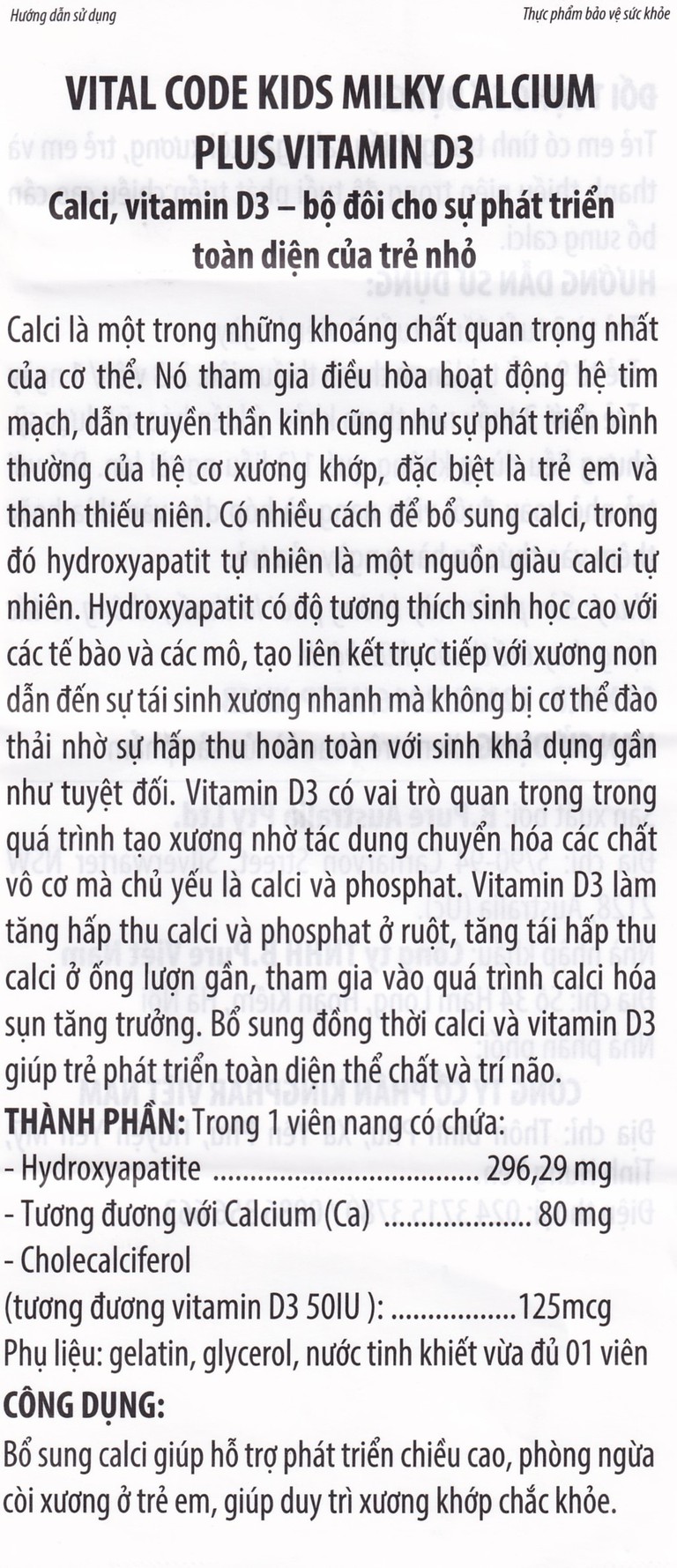Viên uống Vital Code Kids Milky Calcium Plus Vitamin D3 Kingphar hỗ trợ phát triển chiều cao (2 vỉ x 15 viên)