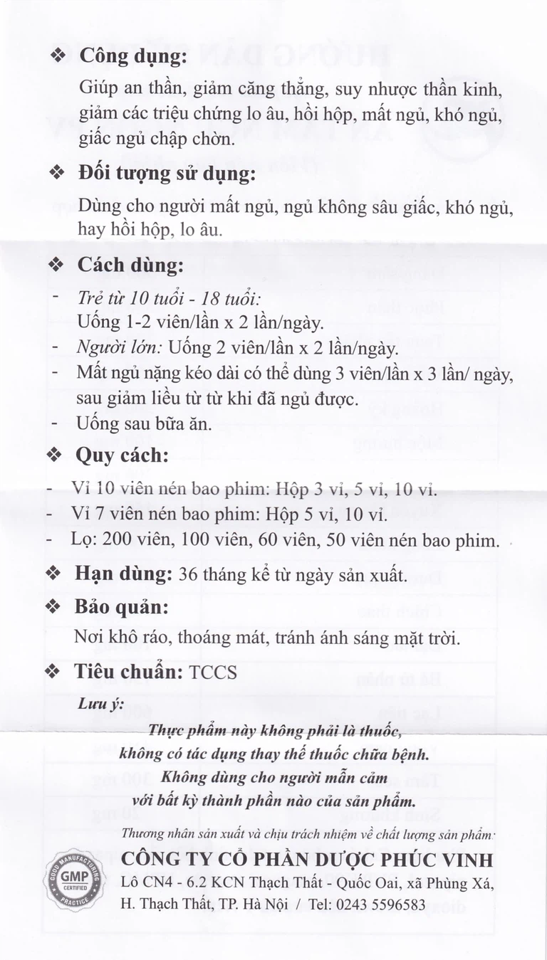 Viên uống An Tâm Ngủ Ngon PV Pharma giúp an thần, giảm căng thẳng (5 vỉ x 10 viên)