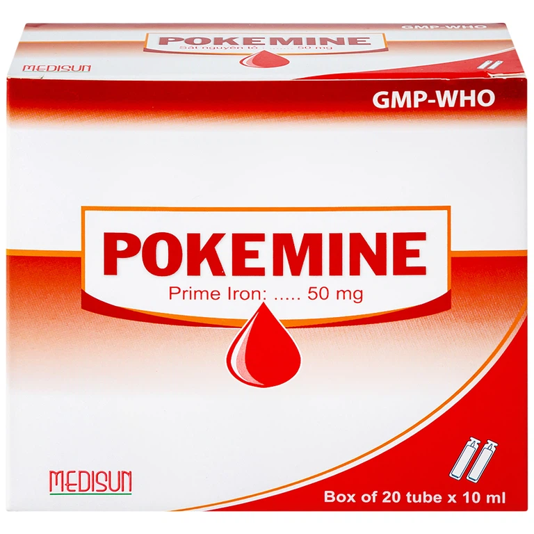 Dung dịch uống Pokemine 50mg Medisun bổ sung sắt cho bệnh nhân thiếu máu (20 ống x 10ml)